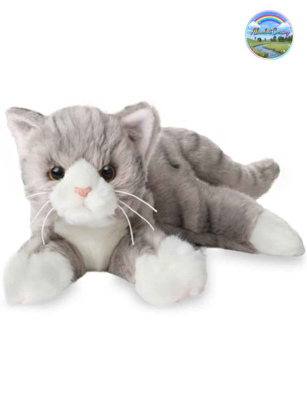 Plush Stuffed Cat Gray Tabby Realistic Soft Fur 15 Inch Toy